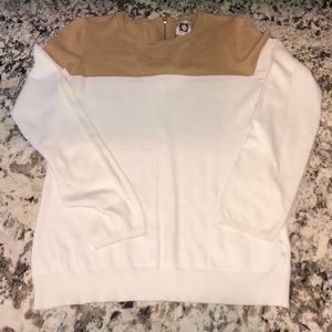 Anne Klein Tan and White Long Sleeve Sweater